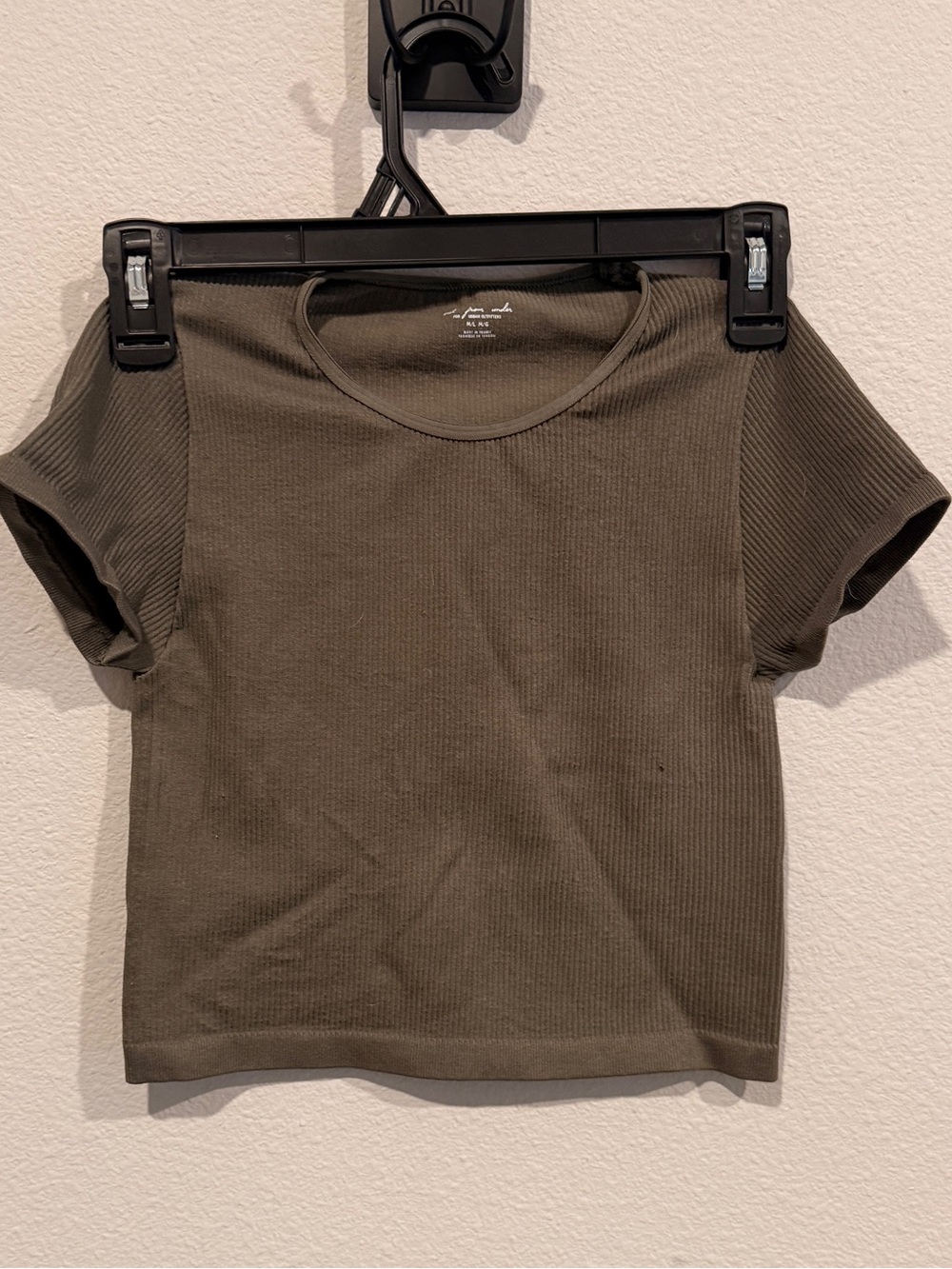 Urban Outfitters- Out from under Olive Ribbed Short Sleeve Crop Top